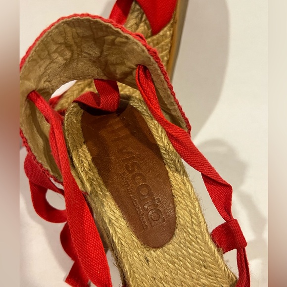 Viscata Barcelona Tamariu Red Canvas Wedge Espadrille Strappy Sandals - Picture 8 of 13